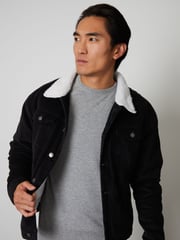 Threadbare Black Borg Collar Cord Jacket - Image 1 of 5