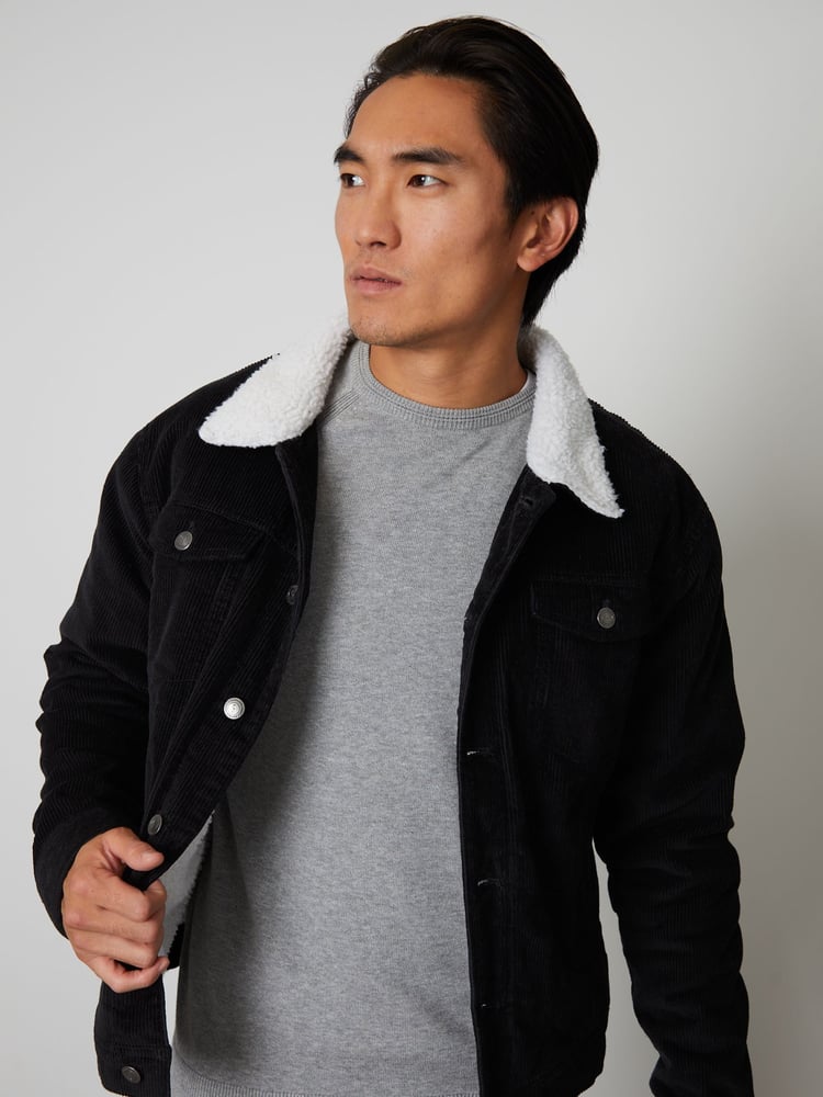 Threadbare Black Borg Collar Cord Jacket - Image 1 of 5