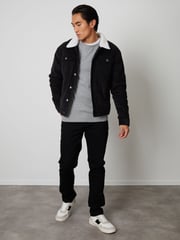 Threadbare Black Borg Collar Cord Jacket - Image 4 of 5