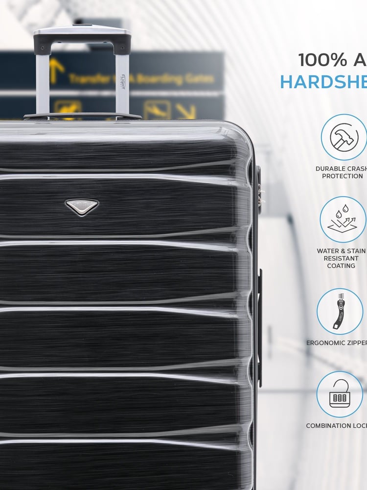 Flight Knight Grey/Black Gloss Medium Hardcase Lightweight Check In Suitcase With 4 Wheels - Image 2 of 7