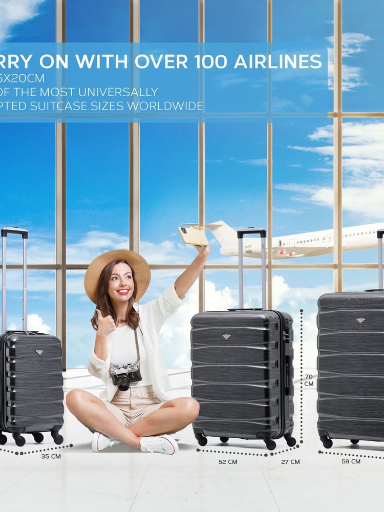 Flight Knight Grey/Black Gloss Medium Hardcase Lightweight Check In Suitcase With 4 Wheels - Image 7 of 7