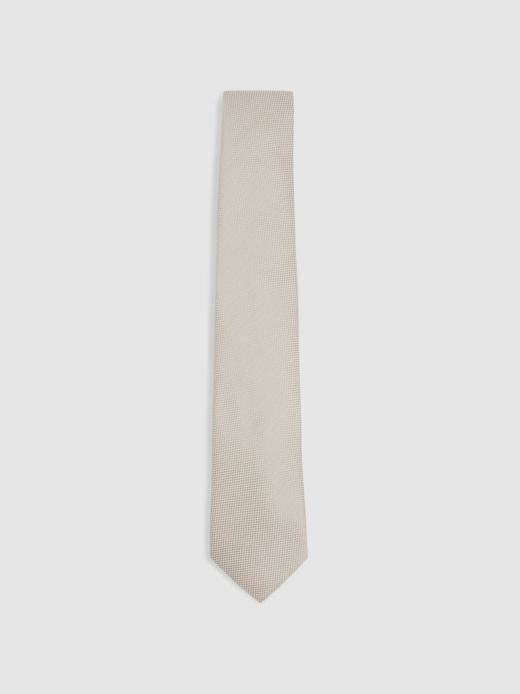 Reiss Soft Champagne Ceremony Textured Silk Blend Tie - Image 1 of 5