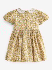 Ochre Yellow Floral Printed Lace Collar Shirred Cotton Dress (3mths-8yrs) - Image 6 of 6