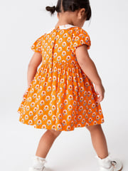 Orange Geo Printed Lace Collar Shirred Cotton Dress (3mths-8yrs) - Image 3 of 6