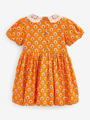 Orange Geo Printed Lace Collar Shirred Cotton Dress (3mths-8yrs) - Image 6 of 6