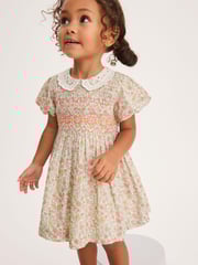 Pink Ditsy Sparkle Printed Lace Collar Shirred Cotton Dress (3mths-8yrs) - Image 1 of 5