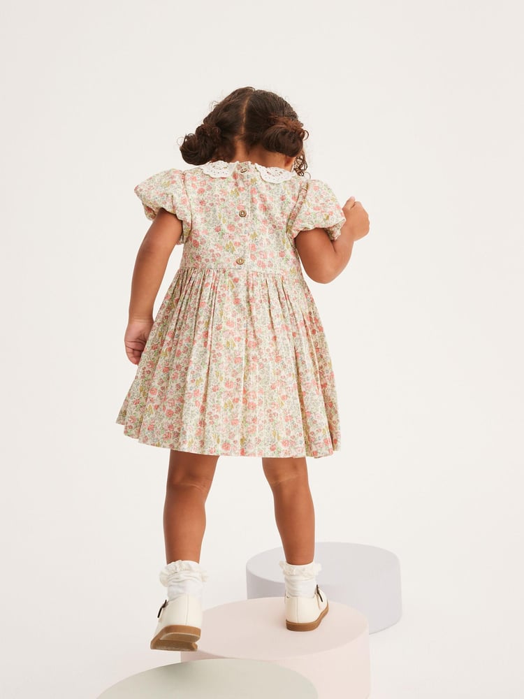 Pink Ditsy Sparkle Printed Lace Collar Shirred Cotton Dress (3mths-8yrs) - Image 2 of 5