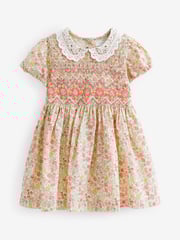 Pink Ditsy Sparkle Printed Lace Collar Shirred Cotton Dress (3mths-8yrs) - Image 4 of 5