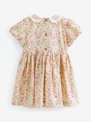 Pink Ditsy Sparkle Printed Lace Collar Shirred Cotton Dress (3mths-8yrs) - Image 5 of 5