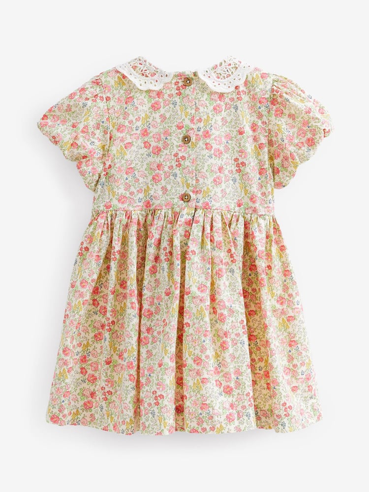Pink Ditsy Sparkle Printed Lace Collar Shirred Cotton Dress (3mths-8yrs) - Image 5 of 5
