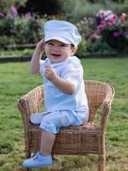 Emile Et Rose Blue Three-Piece Linen Shorts And Hat Set - Image 1 of 3