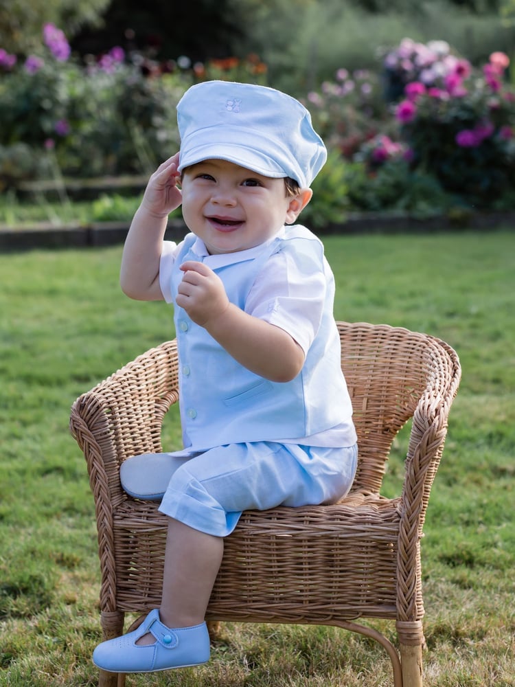 Emile Et Rose Blue Three-Piece Linen Shorts And Hat Set - Image 1 of 3