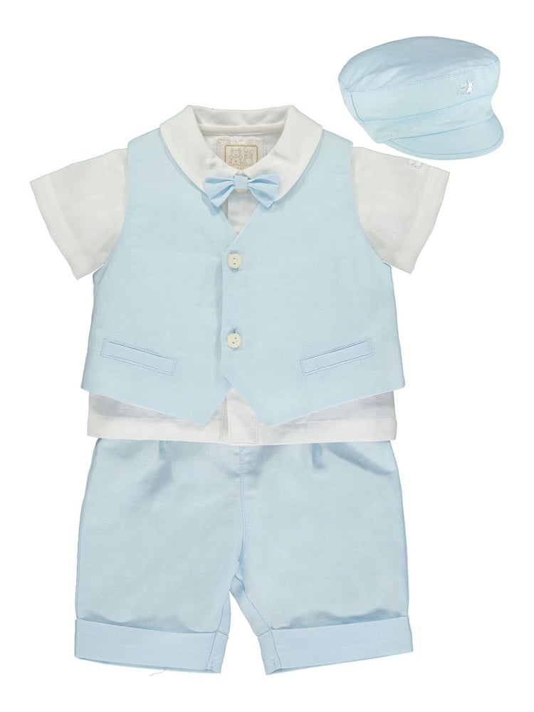 Emile Et Rose Blue Three-Piece Linen Shorts And Hat Set - Image 2 of 3
