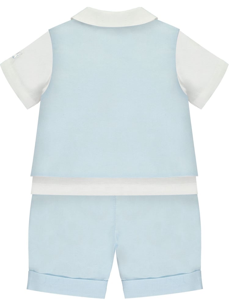 Emile Et Rose Blue Three-Piece Linen Shorts And Hat Set - Image 3 of 3
