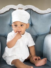 Emile Et Rose White Traditional Linen Romper And Baker Boy Hat Set - Image 1 of 3