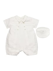 Emile Et Rose White Traditional Linen Romper And Baker Boy Hat Set - Image 2 of 3