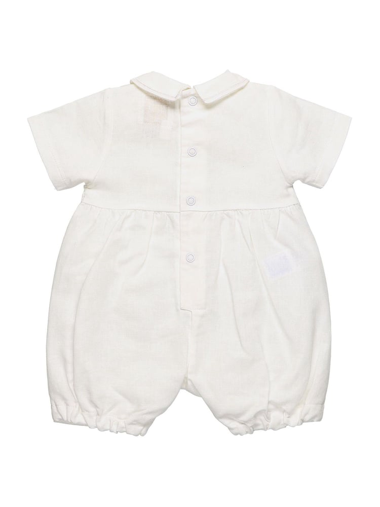 Emile Et Rose White Traditional Linen Romper And Baker Boy Hat Set - Image 3 of 3