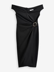 Sistaglam Black Bardot Midi Dress with Belt Detail - Image 5 of 5