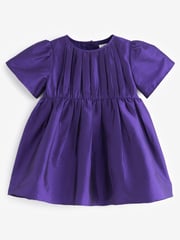 Purple Pleat Detail Short Sleeve Taffeta Dress (3mths-10yrs) - Image 6 of 8