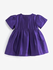 Purple Pleat Detail Short Sleeve Taffeta Dress (3mths-10yrs) - Image 7 of 8