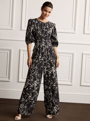 Black/Ecru Cream Abstract Print Jumpsuit - Image 1 of 4