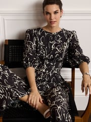 Black/Ecru Cream Abstract Print Jumpsuit - Image 2 of 4