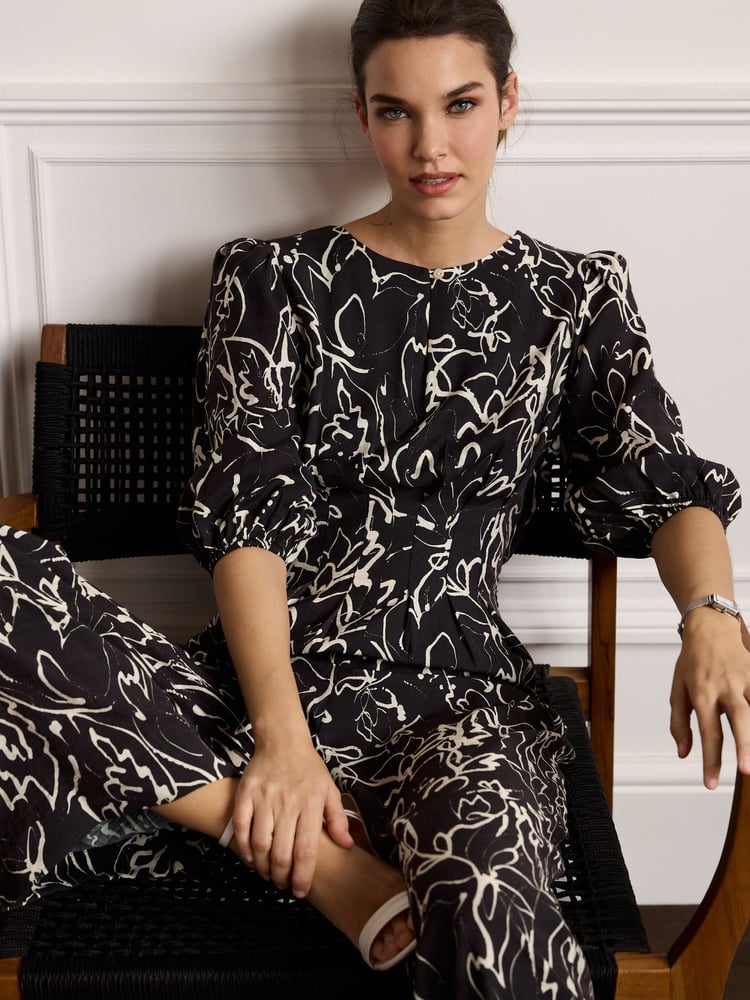 Black/Ecru Cream Abstract Print Jumpsuit - Image 2 of 4