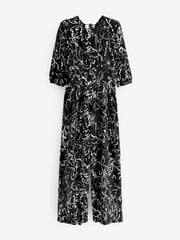 Black/Ecru Cream Abstract Print Jumpsuit - Image 4 of 4