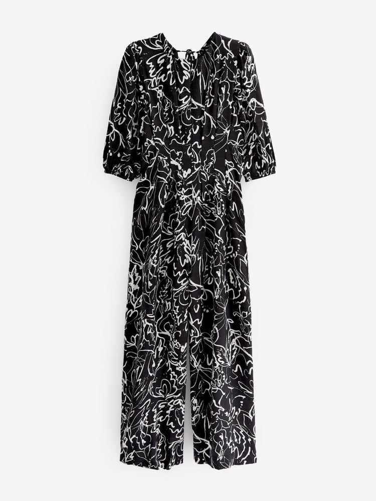Black/Ecru Cream Abstract Print Jumpsuit - Image 4 of 4