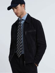 Reiss Navy Perry Atelier Metis Suede Zip-Through Jacket - Image 1 of 8