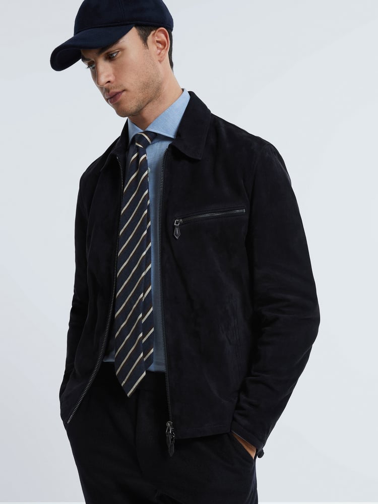 Reiss Navy Perry Atelier Metis Suede Zip-Through Jacket - Image 1 of 8
