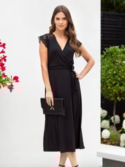 Pour Moi Black Julie Slinky Jersey Lace Trim Midi Dress - Image 1 of 5