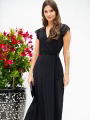 Pour Moi Black Julie Slinky Jersey Lace Trim Midi Dress - Image 3 of 5