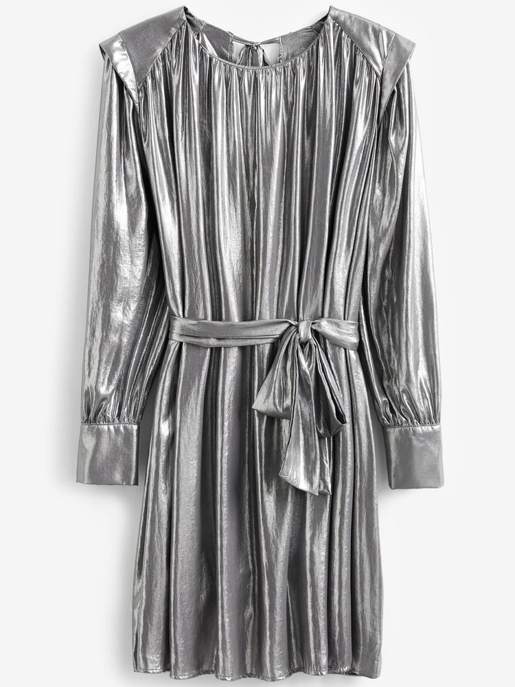 Silver Satin Mini Dress - Image 5 of 5