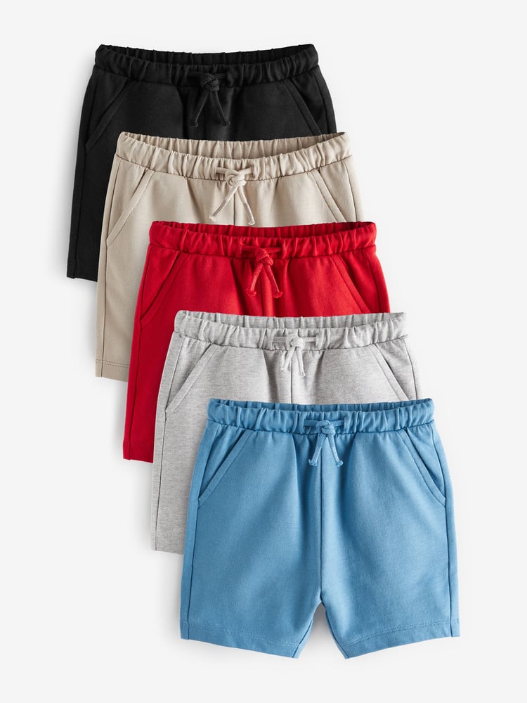 Grey/Navy Blue/Red Jersey Shorts 5 Pack (3mths-7yrs) - Image 1 of 4