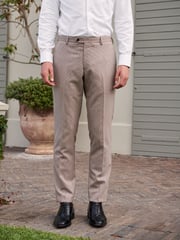 Taupe Brown Slim Fit Wool Blend Check Suit: Trousers - Image 1 of 7