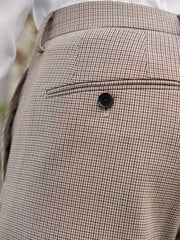 Taupe Brown Slim Fit Wool Blend Check Suit: Trousers - Image 5 of 7