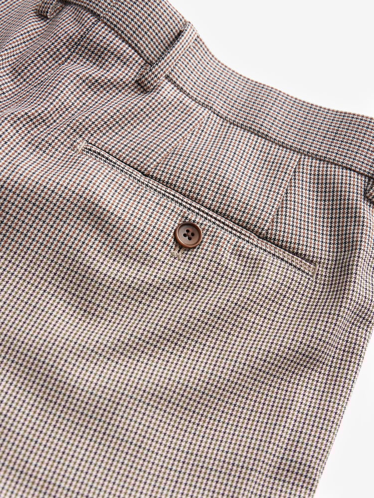 Taupe Brown Slim Fit Wool Blend Check Suit: Trousers - Image 7 of 7