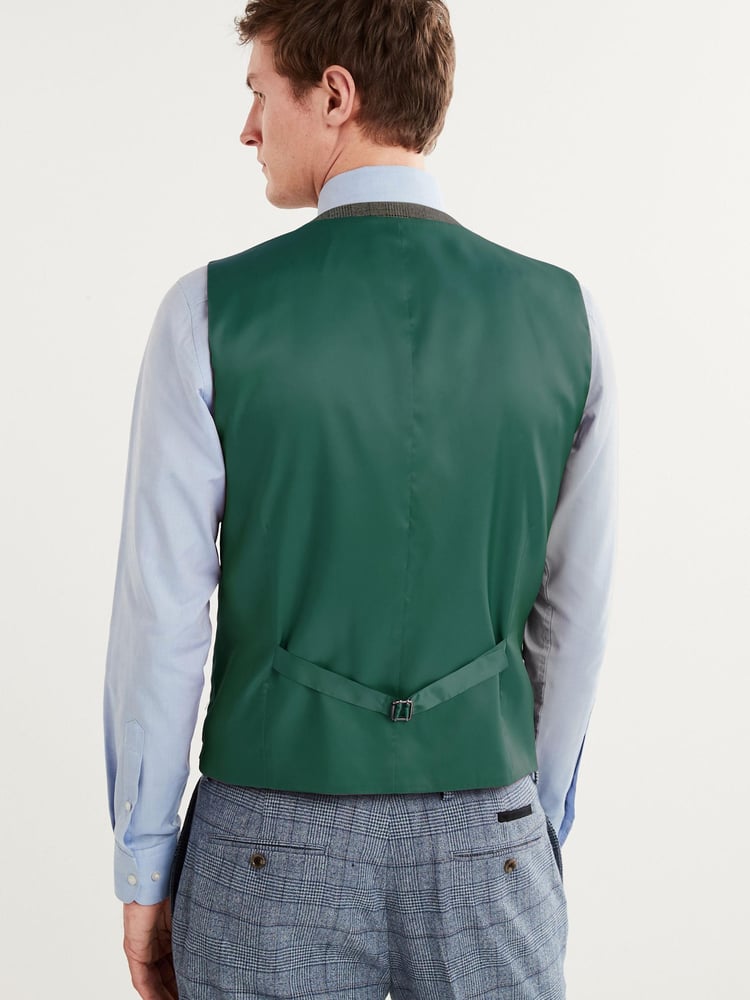 Mid Blue Check Suit Waistcoat - Image 2 of 8 Mid Blue Check Suit Waistcoat - Image 2 of 8