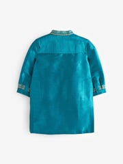 Teal Blue/Gold Regular Length Embroidered Boys Kurta (3mths-7yrs) - Image 7 of 7
