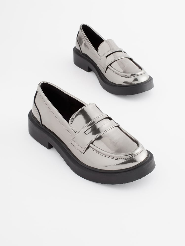 Silver Metallic Chunky Loafers - Image 1 of 5 Silver Metallic Chunky Loafers - Image 1 of 5