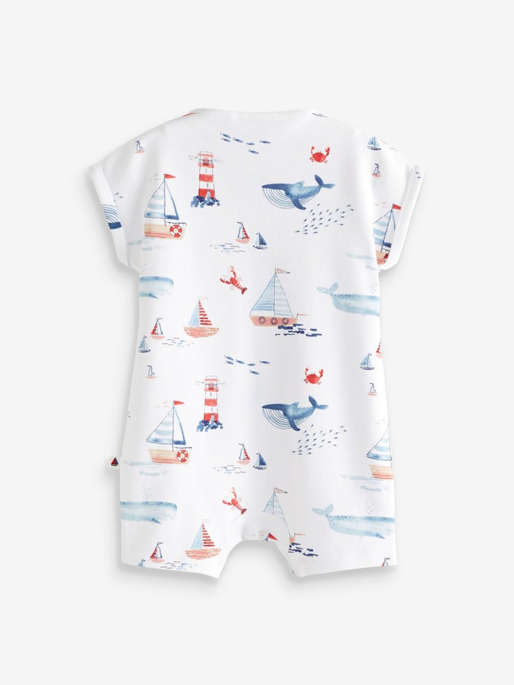 Blue/White Boat Baby Rompers 3 Pack - Image 1 of 6