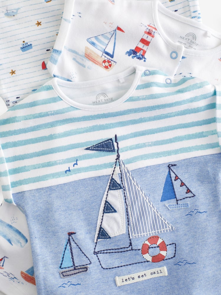 Blue/White Boat Baby Rompers 3 Pack - Image 2 of 6