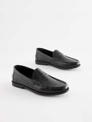 Black Regular Fit Leather Penny Loafers - Image 2 of 6