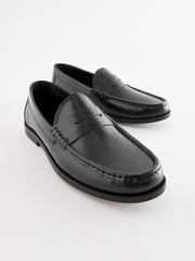 Black Regular Fit Leather Penny Loafers - Image 4 of 6
