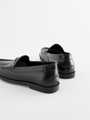 Black Regular Fit Leather Penny Loafers - Image 5 of 6