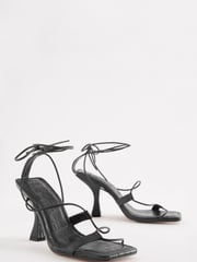 Black Signature Leather Strappy Square Toe Heels - Image 3 of 7
