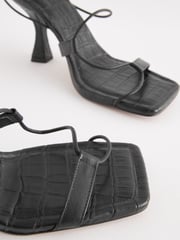 Black Signature Leather Strappy Square Toe Heels - Image 6 of 7