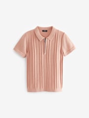 Pink Knitted Short Sleeve Textured Zip Neck Polo Shirt (3mths-7yrs) - Image 1 of 2