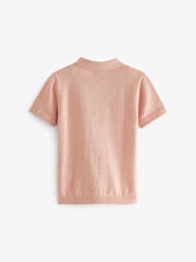 Pink Knitted Short Sleeve Textured Zip Neck Polo Shirt (3mths-7yrs) - Image 2 of 2